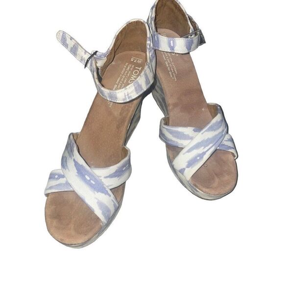 Preowned Womens Toms Peep Toe Chambray Wedge sandals 7.5 - Picture 9 of 14